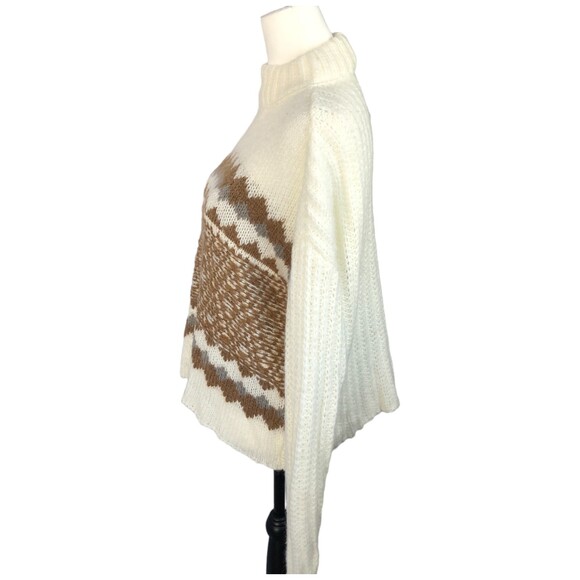 Knox Rose Women's Super Soft White and Brown Mock Turtleneck Pullover Sweater M - Picture 4 of 9